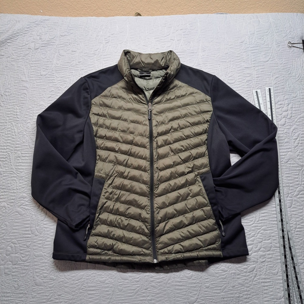 32 Degrees Heat Mixed Media Jacket Women XXL Olive Black Excellent Quilted Zip